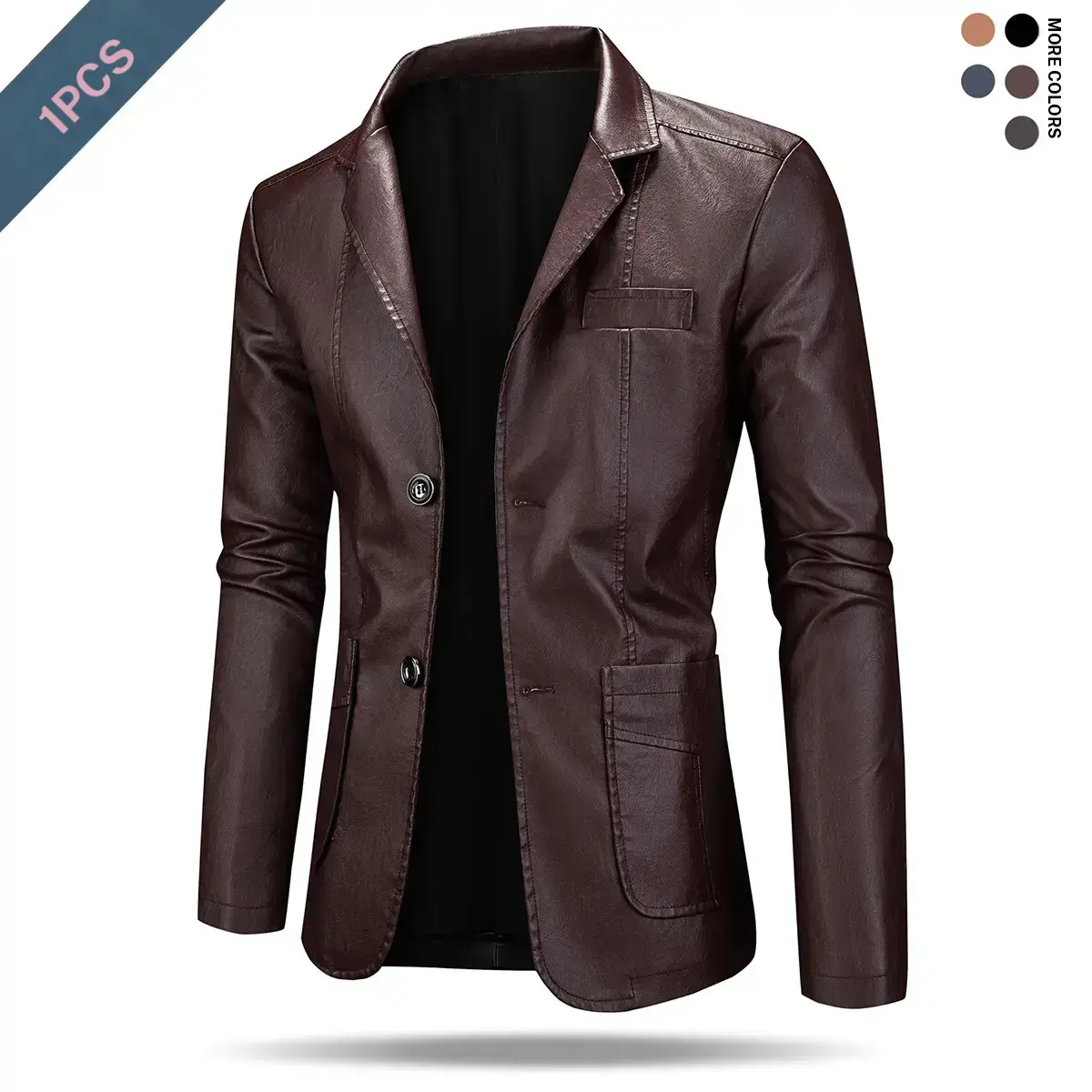 Men's Classic Fitted Plain Jacket - Button-Collared Neck, Polyester Lining, Fall-Winter Casual Street Outerwear, S, M, L, XL Regular Sizes
