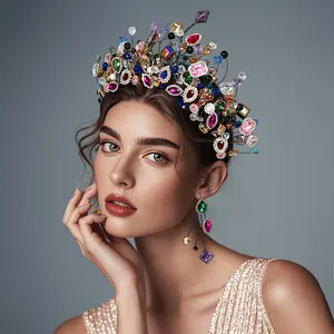 A Stylish New Bridal Accessory Crown Headband with Baroque Rhinestones, Colorful Hairpiece for Prom, Women'S Hair Adornment YXA46.