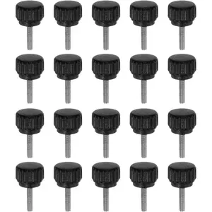 20pcs Knurled Clamping Knobs Thumb Screws M3 x 12mm Metric Male Thread 13mm Matte Plastic Head 304 Stainless Steel Stud Hand Threaded Thumbscrew Handle, Black