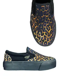 CHILL Leopard Black/Tan Leopard Print Casual Slipon Footwear for Walking, Comfortable and Versatile Design