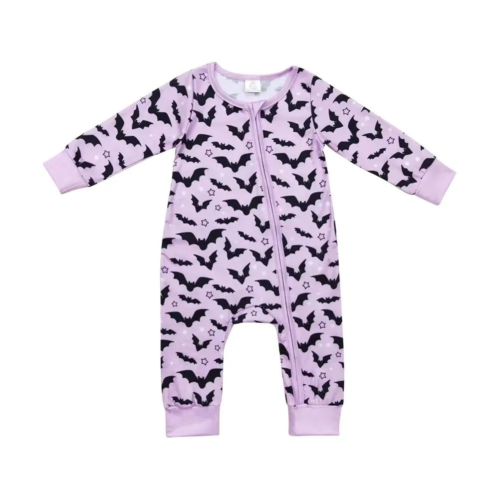 Kids' Bat Halloween Costume Bodysuit, Fun Themed Purple Romper with Zipper, Long-Sleeve Warm Sleepwear Clothes, Bodysuit Clothes, Fun Themed Bodysuits