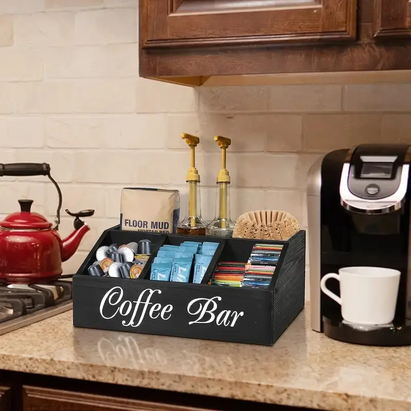 Large Coffee Bag Storage Box, Classic Farmhouse Style Storage Coffee Bar Accessories Organizer, Wooden Counter Stand Basket, Ideal for Home Organization, Home Organizers