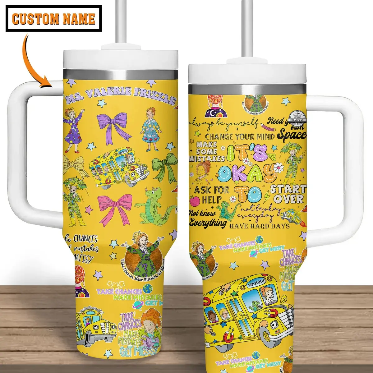 Personalized Ms. Frizzle Magic School Bus 40oz Tumbler with Handle & Straw, Custom Name Teacher Insulated Cup, Science Classroom Travel Mug, Back to School Gift for Teachers