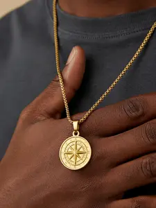 Men's Stainless Steel Compass Pendant Necklace, Statement Necklace, Fashion Hip-Hop Chain, Casual Style, All Seasons Wear, No Choking Hazard