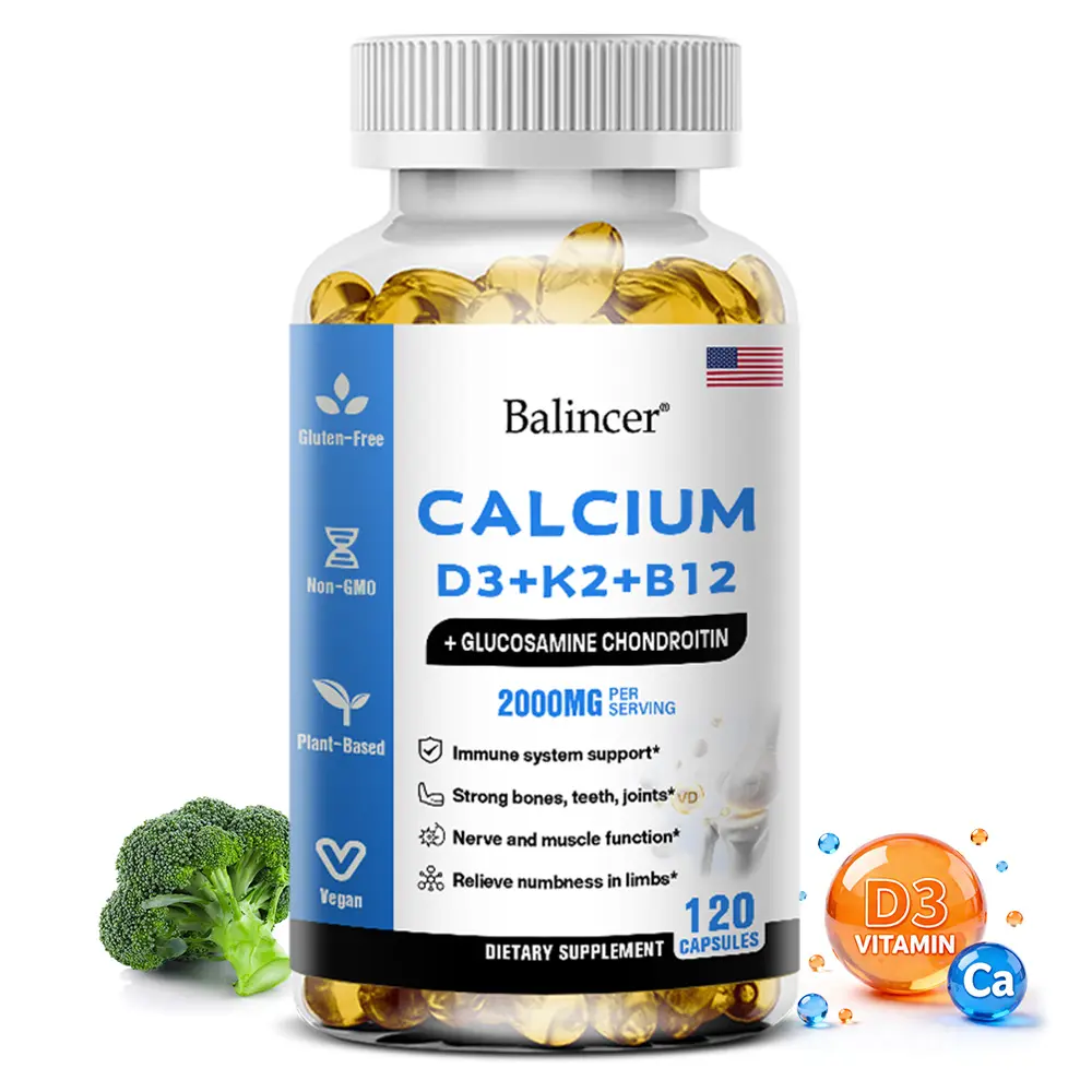 Balincer Calcium D3 K2 B12 Complex - Vegan Joint & Bone Support Supplement (120 Capsules)