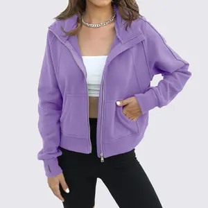 Fisoew Womens Zip Up Sweatshirts Fleece Lined Collar Crop Hoodie Casual Cotton Long Sleeve Tops with Thumb Hole poncho winter clothes women FallFreshness Fit Grey fur coats for women leather jacket women jacket for women puffer jacket puffer jacket women