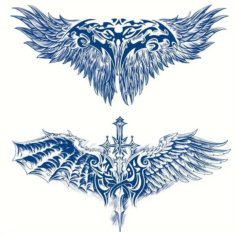 2 Pcs Herbal Cross & Wings Temporary Tattoo Stickers, Realistic Chest Fake Tattoos, Body Fake Tattoos, Lasts 1-2 Weeks, Suitable for Men Women Back Use, Tattoo Paper