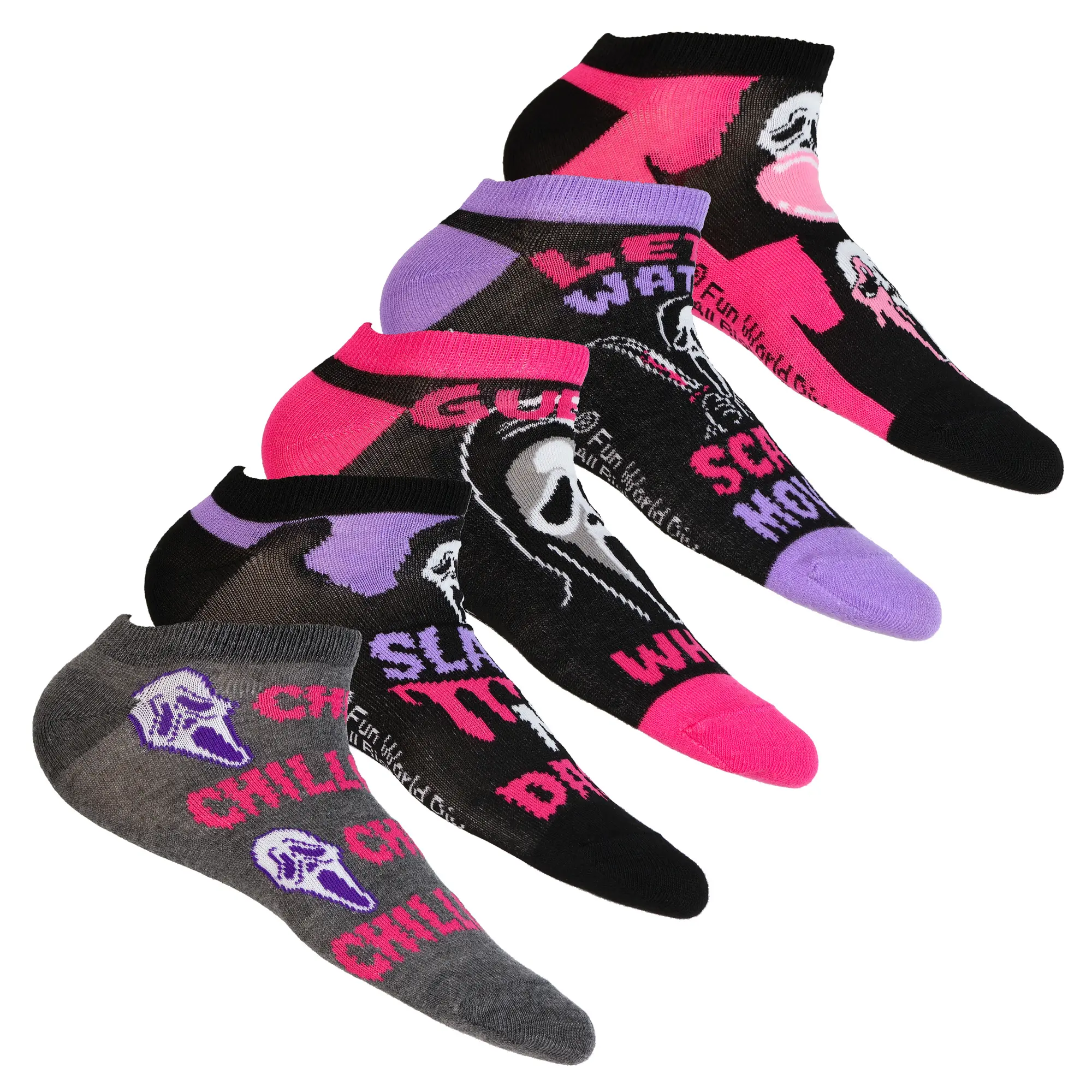 Ghostface Socks Assorted Designs Women's 5-Pack Low Cut, Shoe Size 4-10