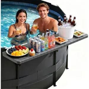 Pool Bar for Above Ground Pool, Pool Side Table with 49"x9.6" Rust-Free ABS Top, Fits 4.4" or Less Top Rail, Holds 110 lbs, Upgrade Swim-Up Portable Poolside Bar Accessories for Frame Pools