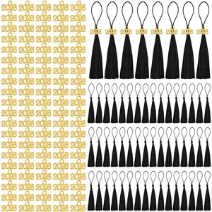 Mini Graduation Tassels,100PCS Academic Graduation Cap Hat Tassel with 2026  Charm for Crafts Mini Silky Bookmark for Graduated Cap  Ornaments DIY Craft(Black)