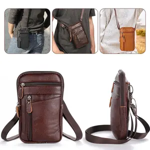 Men's Leather Crossbody Shoulder Bag Small Messenger Satchel for Work Business Travel Black Side Purse Compact & Versatile