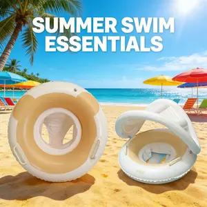 Cream Style Shaded Inflatable Pool Float Lounge, Gentle Apricot- Contrast, Foldable Canopy Design, Thickened PVC, Fun Summer Water Play
