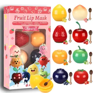4/6/8 Pcs Mini Bee Lip Balm Lip Mask Fruit Pot, Moisturizing Lip Sleeping Mask Overnight Lip Treatment, Strawberry, Apple, Lemon, Peach, Prevent Dry Cracked Tinted Lip Balm with Propolis & Vitamin E, Perfect for birthdays, Valentine's Day or Christmas