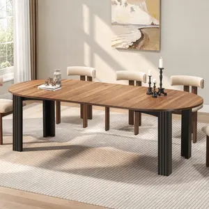 43-78 Inch Extendable Round Dining Table for 4-8 People, Modern Farmhouse Wood Kitchen Dinner Table with Oval Expandable Wooden Top and 2 Removable Leaves for Dining Room, Living Room(Walnut, Brown)