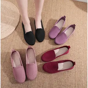 Women's Knit Slip-On Flat Shoes |   Breathable Mesh Sole Comfortable Loafers |   Lightweight Non-Slip Casual Daily Shoes (Multiple Colors: Black/Pink/Khaki)