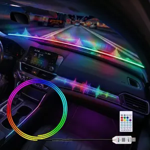 Car Windshield Ambient Light Strip 59 Inch RGB LED Interior Light Bar App and Remote Control Music Sync USB Plug and Play Dashboard Neon Accent Trim Rubber Seal Gap Filler Noise Reduction Multi Color Lighting Compatible with Sedan SUV Truck