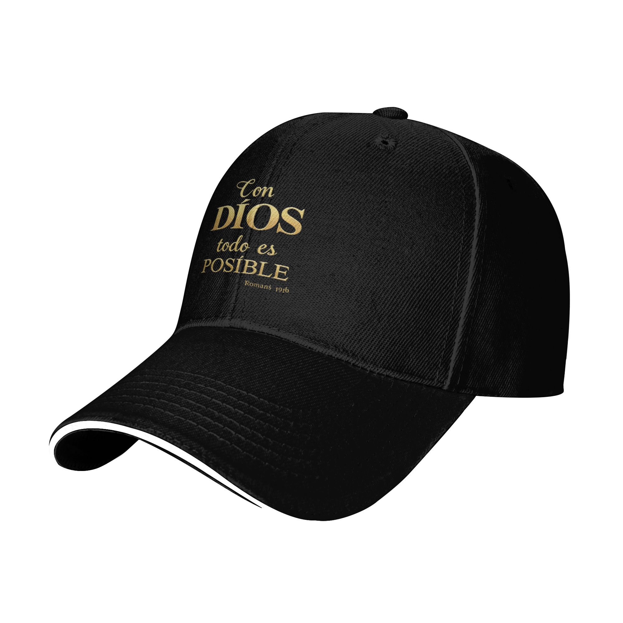 1pc "Con Dios Todo Posible" Baseball Cap -100%Polyester, Breathable Mesh Back, Lightweight &Stylish for Fitness & Outdoor Sport I con dios Black Snapback Adjustable Hat Embroidered Hat