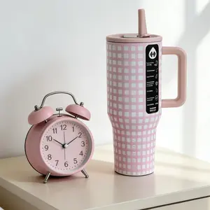 HydroJug 40oz Pink White Gingham Handle Tumbler - Sweet Girly Style, Large Capacity Leak‑Proof Insulated Water Bottles for Car, Commute & Student Use Portable Outdoor Hydration Flask