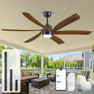 60/72Inch Wood Ceiling Fan with Light,Aleax Voice/Tuya App Smart Control Ceiling Fan with Remote,Outdoor Ceiling Fan for Patio Porch Backyard Indoor Lighting for Bedroom Living Room Kitchen,Quiet Reversible DC Motor Ceiling Fan Light