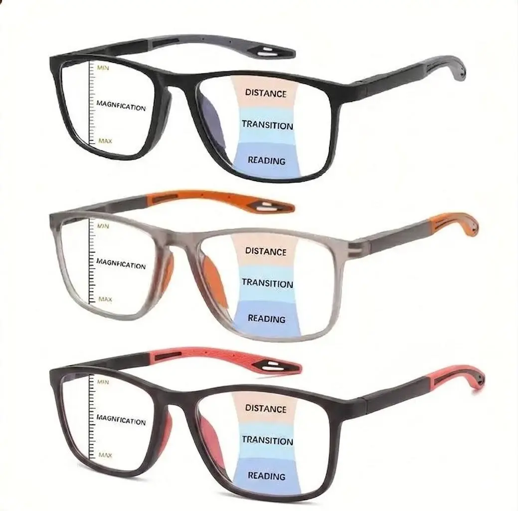 HD Progressive Multifocal Reading Glasses, Blue Light Blocking Computer Readers with Spring Hinges, Lightweight Unisex Eyeglasses for Men & Women, Black Orange Clear