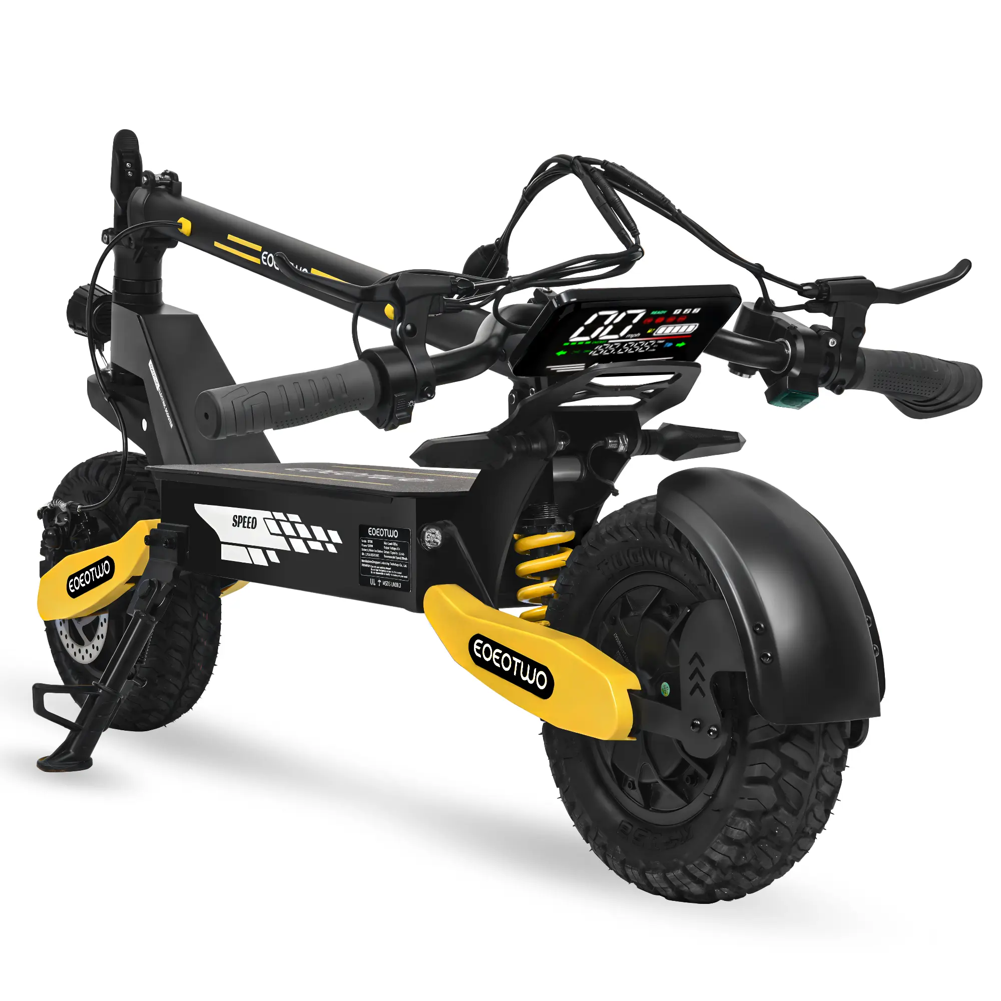 EOEOTWO GT06 adult electric scooter, 1200 motor, maximum speed 28 MPH per hour, driving range 18-25 miles, 330-pound load, 11-inch pneumatic tire off-road/commuter electric scooter, front and rear shock-absorbing scooter