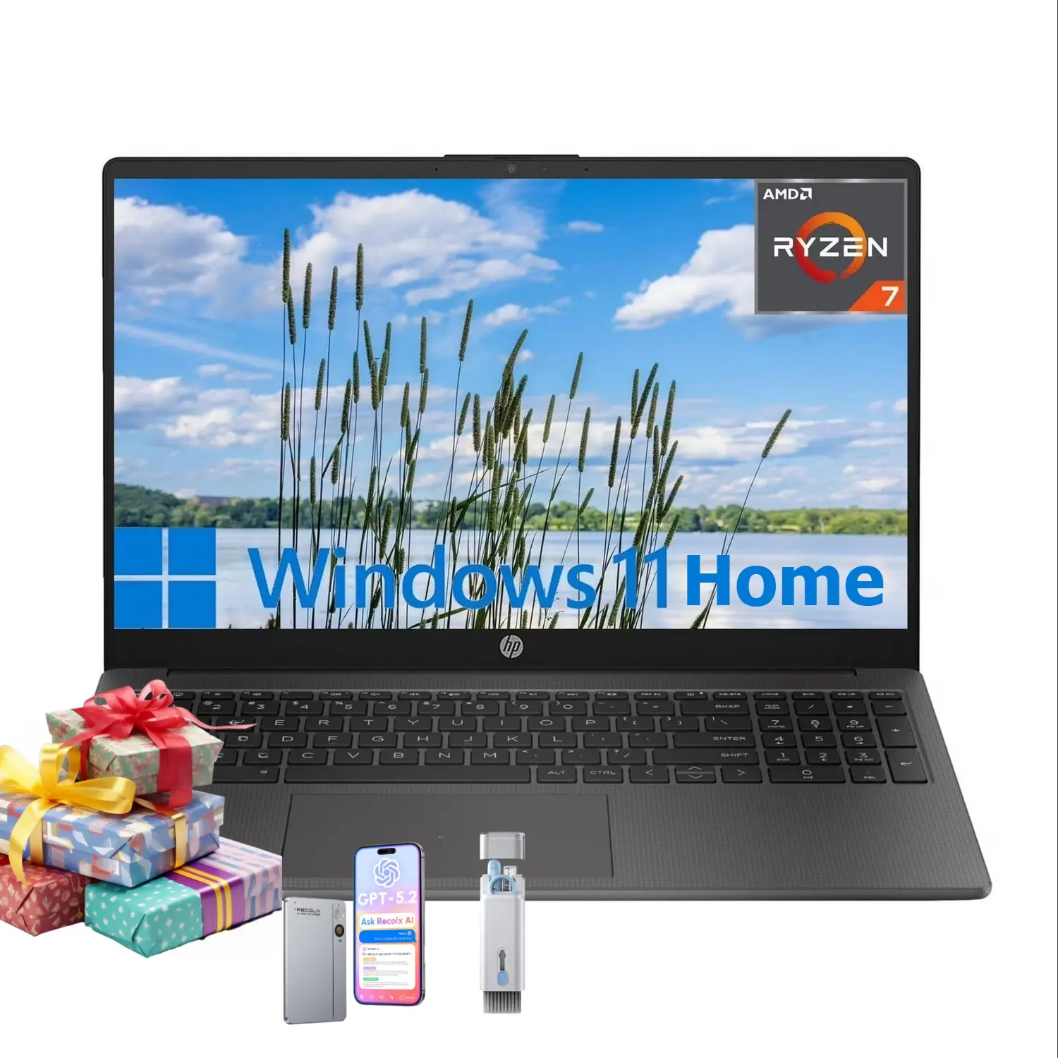 HP 255 G10 15" Business Work & Student Office Laptop - AMD Ryzen 7 7730U, 32GB RAM, 512GB SSD, AMD Radeon Graphics, Full HD Display, Numeric Keypad, Windows 11 Home, Bundle Accessory, Work Laptop, High Definition Laptop