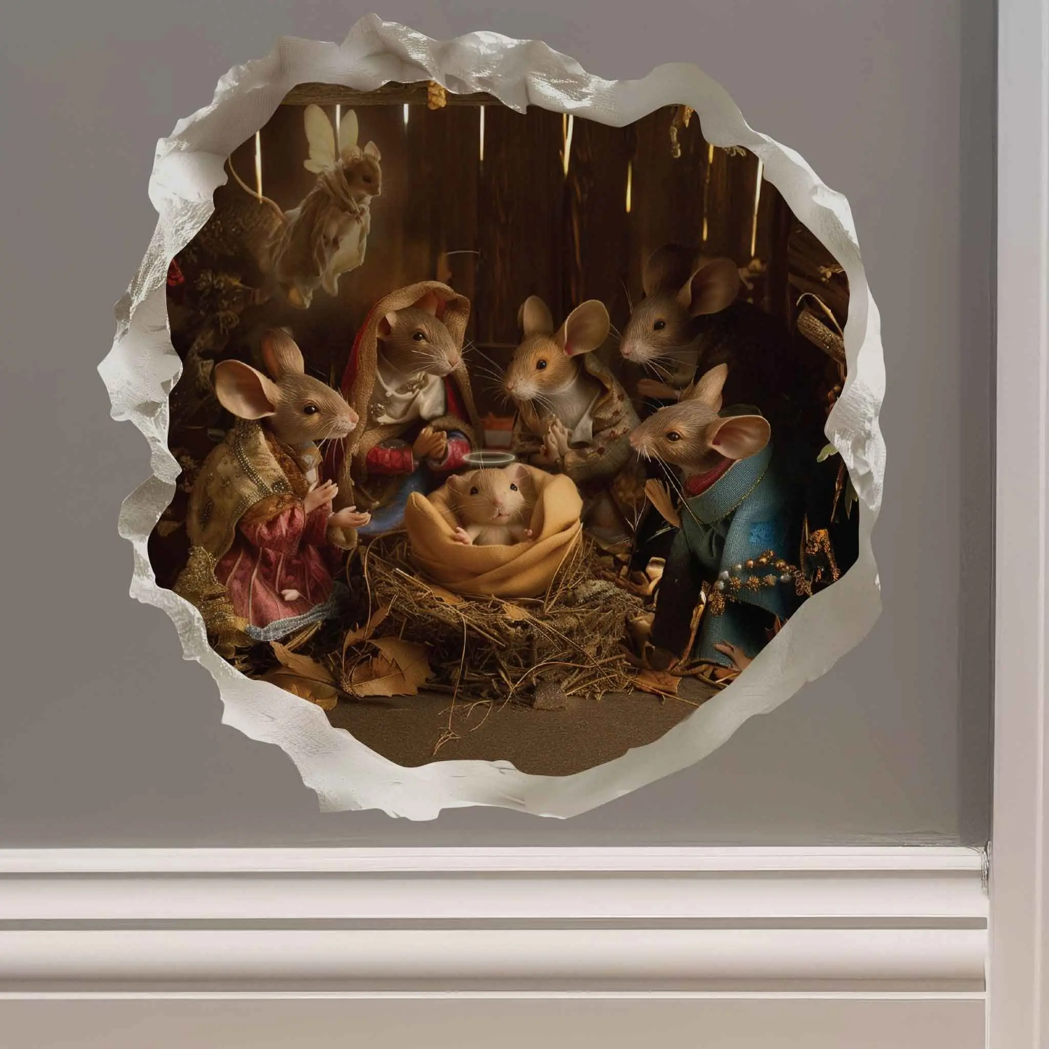 Christmas Nativity Mouse Hole Decal