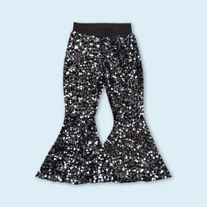Black Sequins Shiny Bell Bottoms Toddle Baby Girls Sparkle Pants