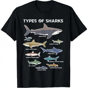9 Types Of Sharks T-Shirt Educational Colorful Ocean Tee T-Shirt