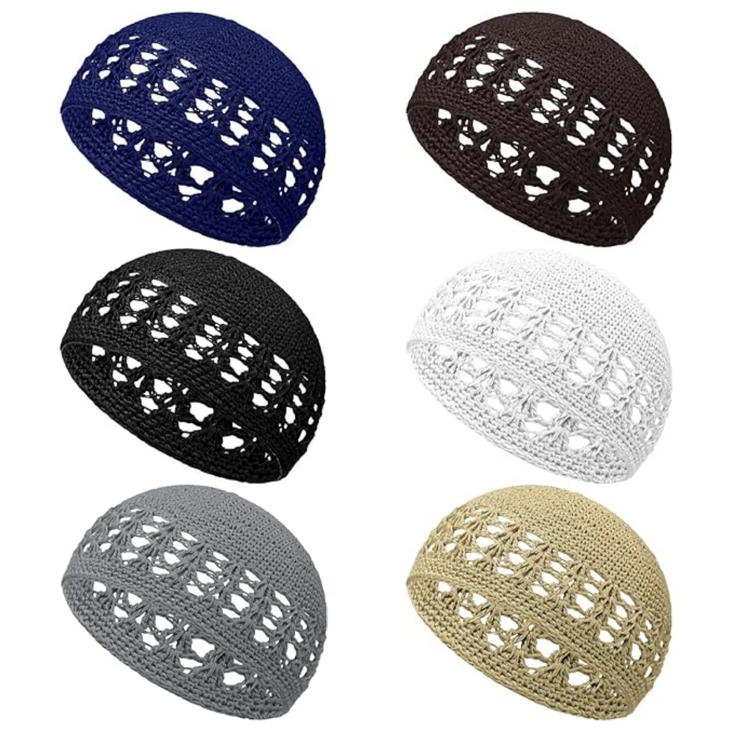 6PCS Kufi Hats Beanie Skull Caps - Solid Colors Stretchy Knitted Crochet Hat for Men Women