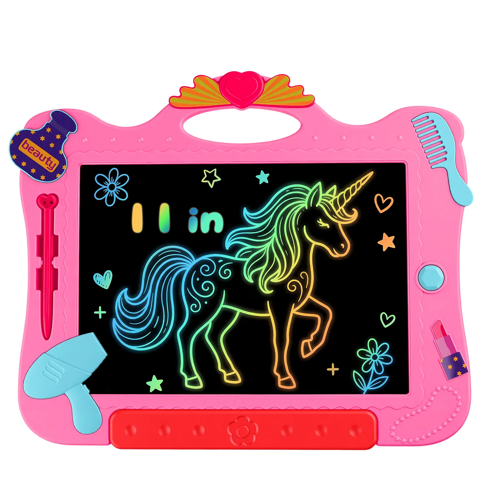 Kiditos LCD Writing Tablet Toys for Kids, 11-Inch Reusable Drawing Doodle Board, Pink Mess Free Erasable Writing Board, Educational Learning Toy Gift for Toddlers Ages 3+