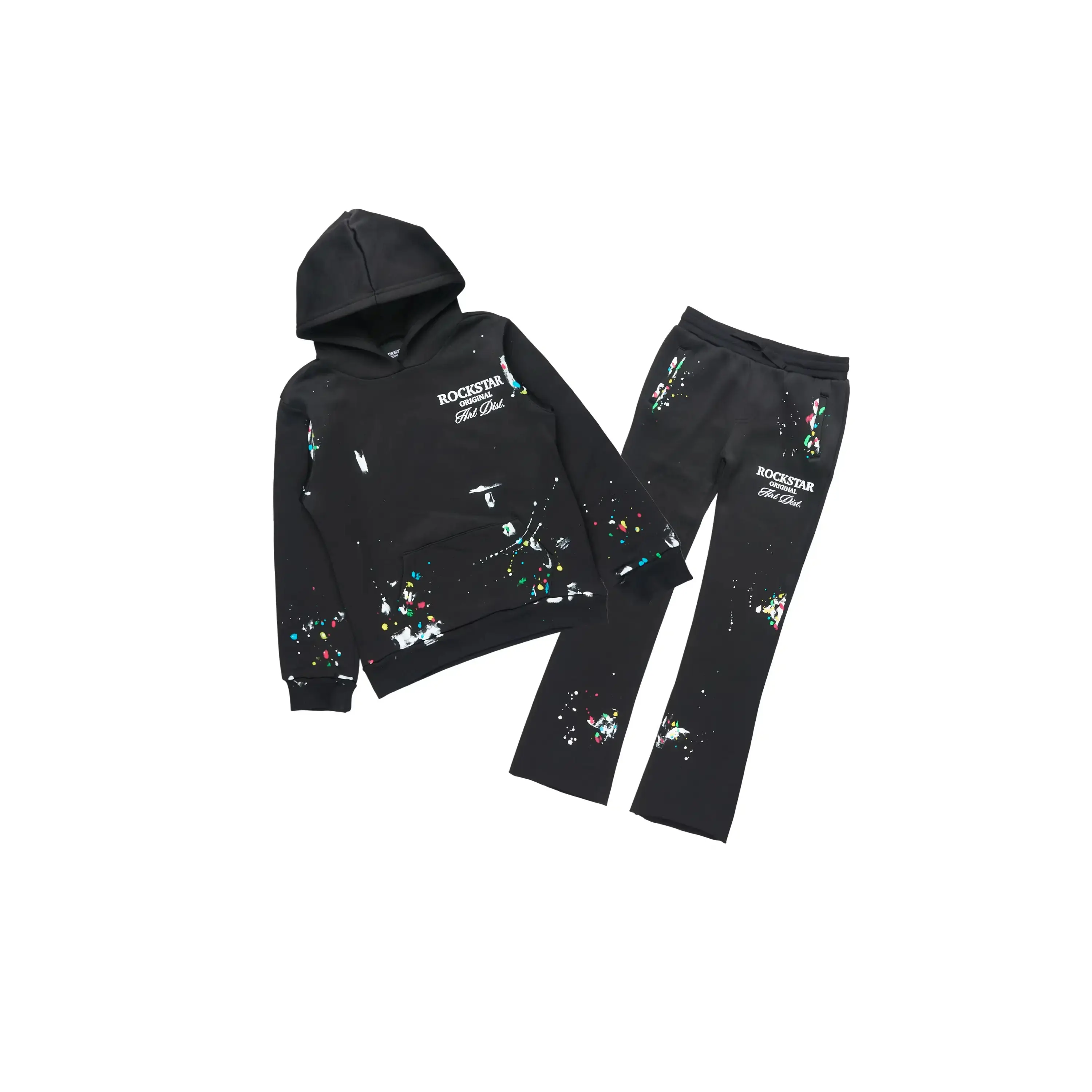 Boys Rockstar Art Dist. 2.0 Black/White Hoodie/Stacked Flare Track Set