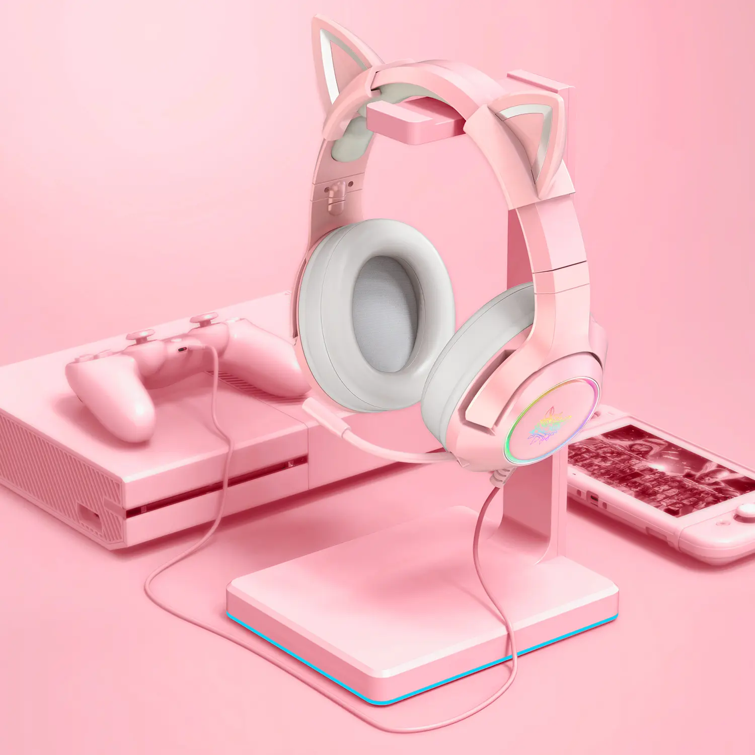 Gaming Headset with Detachable Cat Ears for Girls – Lightweight Aluminum Frame, Surround Sound, Retractable Mic & LED Backlight – Compatible with PS4/PS5/Xbox/PC/Mobile Mother's Day Gift, Game Peripherals, Pc Headsets, Wired Headset
