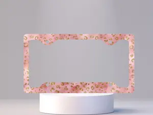 [ Trending ] License Plate Frame Pink Gold Leopard Car Accessory - Aesthetic Animal Print Plate Cover - Glam Chic Car Decor Gift for Her