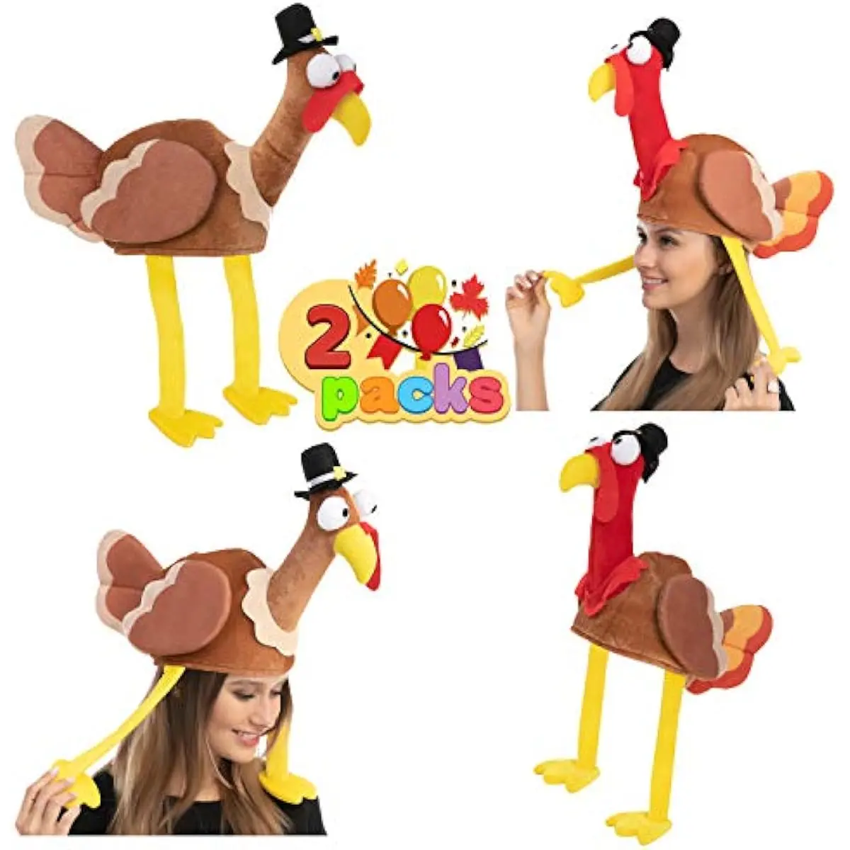2PCS Turkey Gobbler Hats, Thanksgiving Novelty Hats Role Play & Carnival Cosplay, Thanksgiving Party Favor Supplies