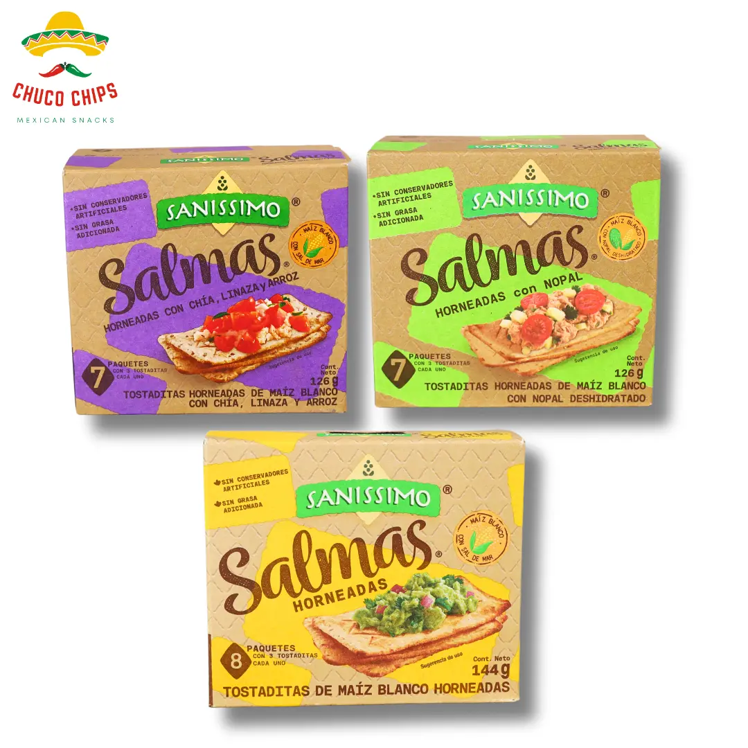 Sanissimo Salmas | Horneadas, Nopal, Chia Maíz Azul Gluten Free | 3 Pack of Crackers | Authentic Mexican Snack | Crispy Salty Crunchy | Authentic Mexican Chips & Snacks by Chuco Chips
