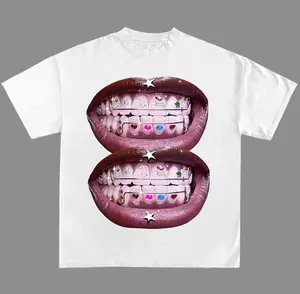 Lip Grill Graphic Print Street Cotton T-Shirt Y2K Style