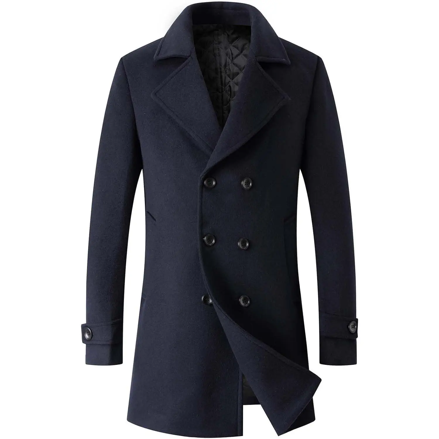 Men's Winter Coat Wool Blend Trench Overcoat Casual Double Breasted Long Pea Topcoat