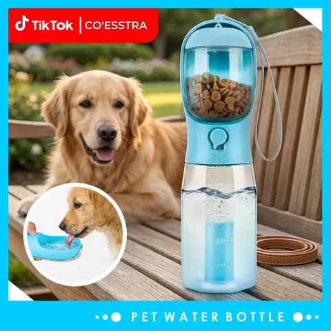 20oz BPA-Free 3-in-1 Pet Water Bottle - Leak-Proof Lock-Seal, Built-In Filtration for Fresh Filtered H2O, Food Storage, Poop Bag Dispenser with Sealed Bags, Trail-Ready Mess-Free Dog Travel Accessory