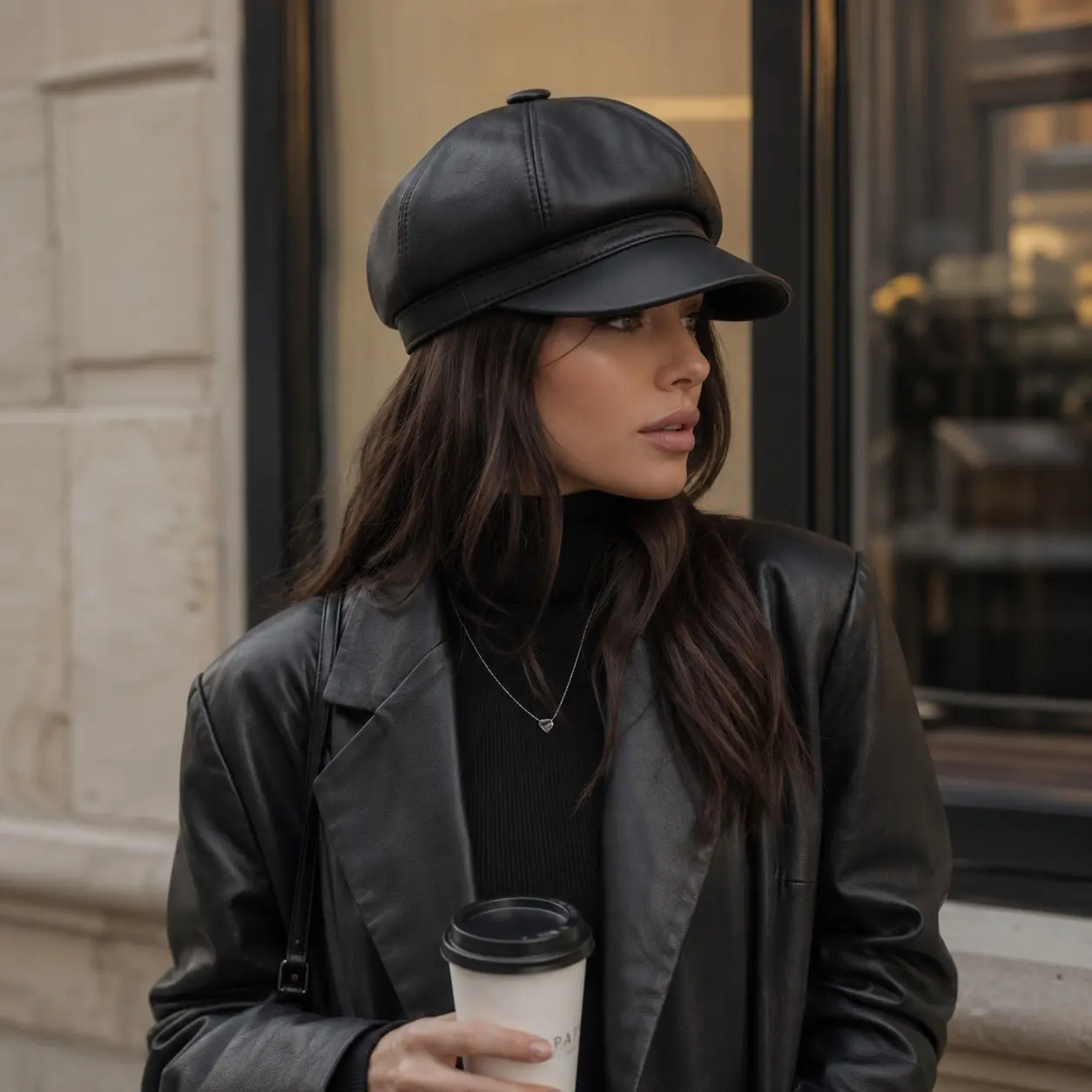 Women's Premium Real Leather 8 Panels Newsboy Cap Cabbie Beret - Vintage Style Adjustable Fit for Casual & Dressy Outfits