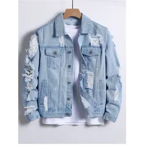 Menswear Street Fashion Men's Denim Jacket Trendy Brand High Street Loose Hole Simple Versatile Men's Jacket Casual Streetwear Oversized Denim Coat for Daily Wear Outfits Long Sleeve Long Sleeve Tops