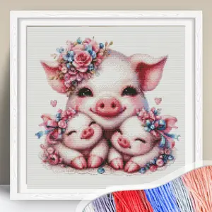 Cute Pig Pattern Cross Stitch Kit, 11CT Cross Stitch Kit, DIY Needlework Kit for Home Decoration, Cross Stitch Supplies