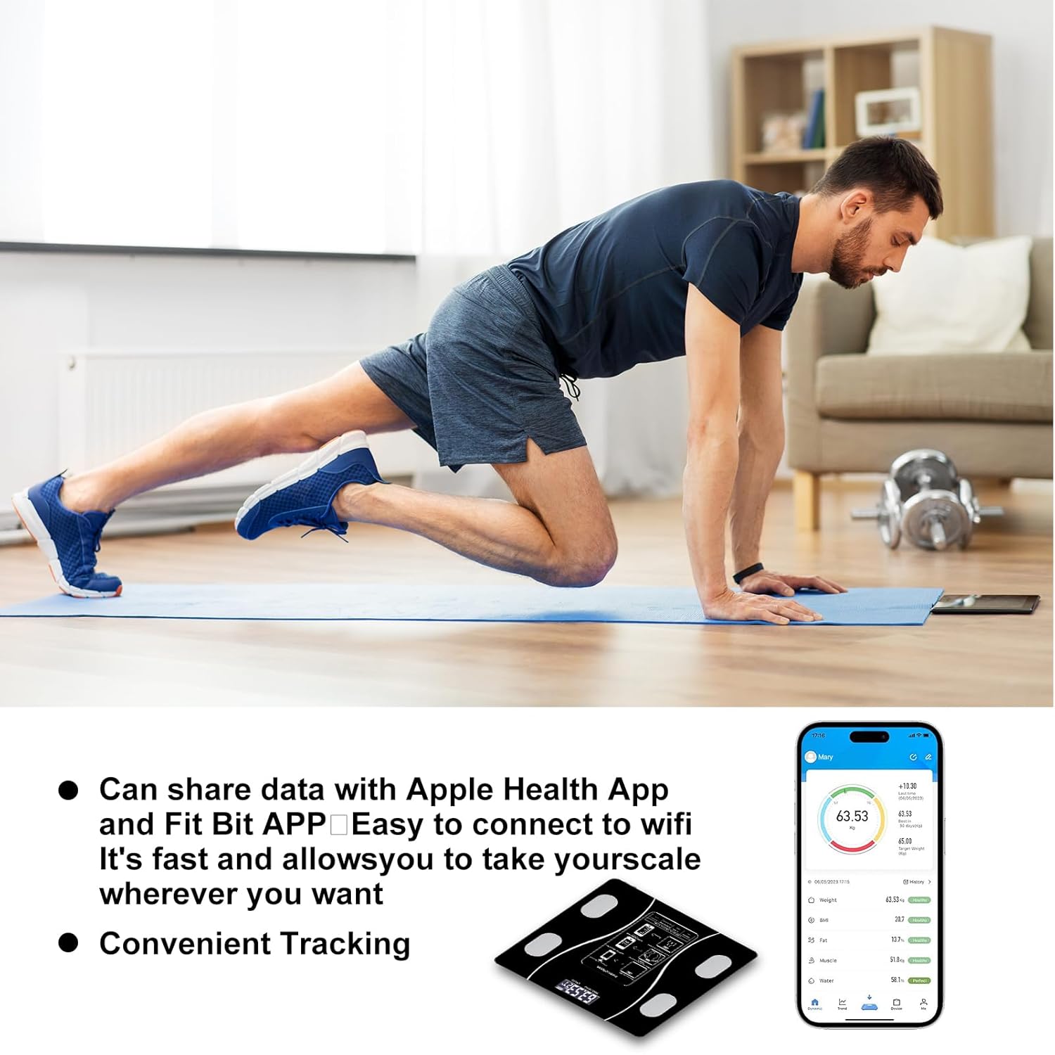 Smart Bathroom Scale for Body Weight, Digital Weighing Scale with BMI, Body Fat, Muscle Mass, Bluetooth Machine for People, Work with App, Compact Size, 400lb