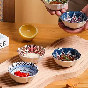 Bohemian Design Ceramic Condiment Bowls Set, 4/6 Pieces, Small Decorative Sauce Dishes for Soy Sauce Vinegar, Home Use, Elegant Unique Patterns, Ceramic Tableware