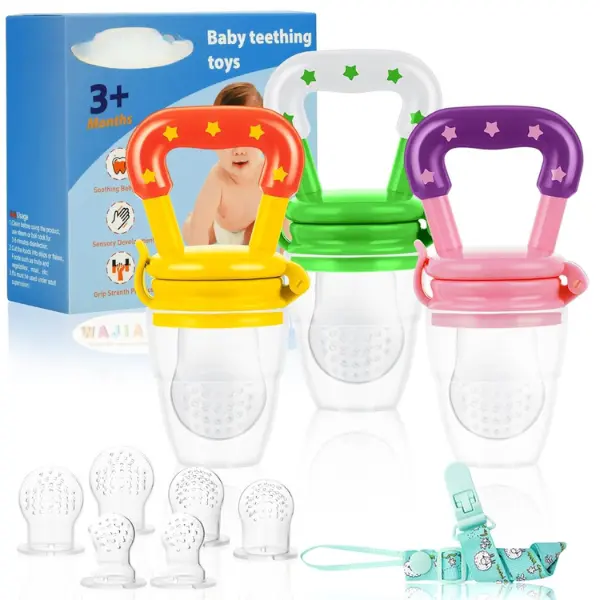 Baby Fruit Feeder/Food Feeder Pacifier (3 Pack)- Infant Teething Feeders | Silicone Teether Feeder Babies | Baby Feeding Essentials | Food Pacifier for Babies - Pink