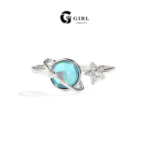 GGIRL Planet Rotating Ring Unique design planet and moonstone rotating ring Rotatable stress-relieving open ring Unisex fashion jewelry Everyday surprise Holiday gift