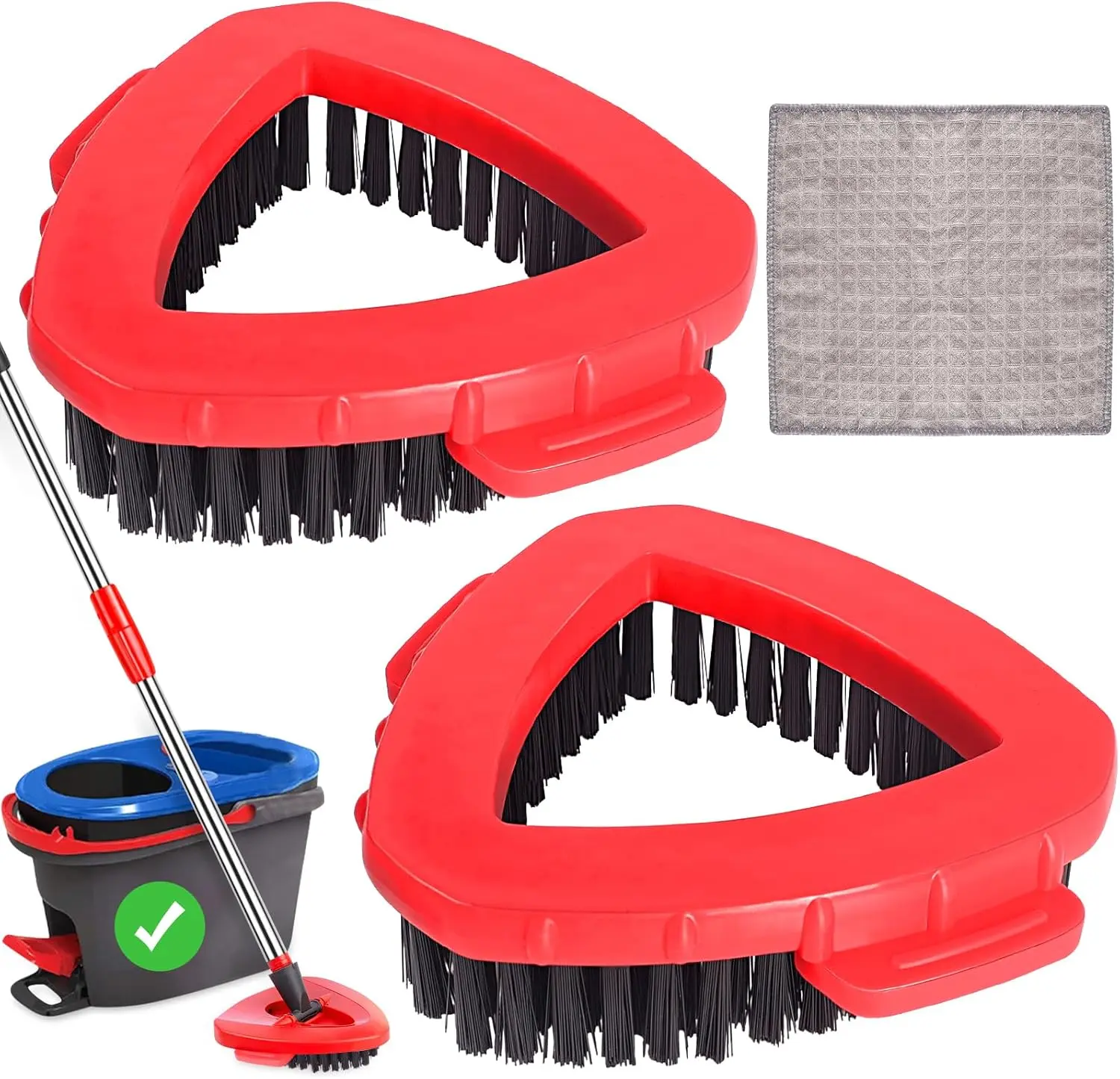 Scrub Brush for O-Cedar RinseClean 2-Tank System – Replacement Spin Mop Scrubber Head with 2 Hard Bristle Brushes & 1 Cleaning Cloth for Bathroom, Kitchen & Tub