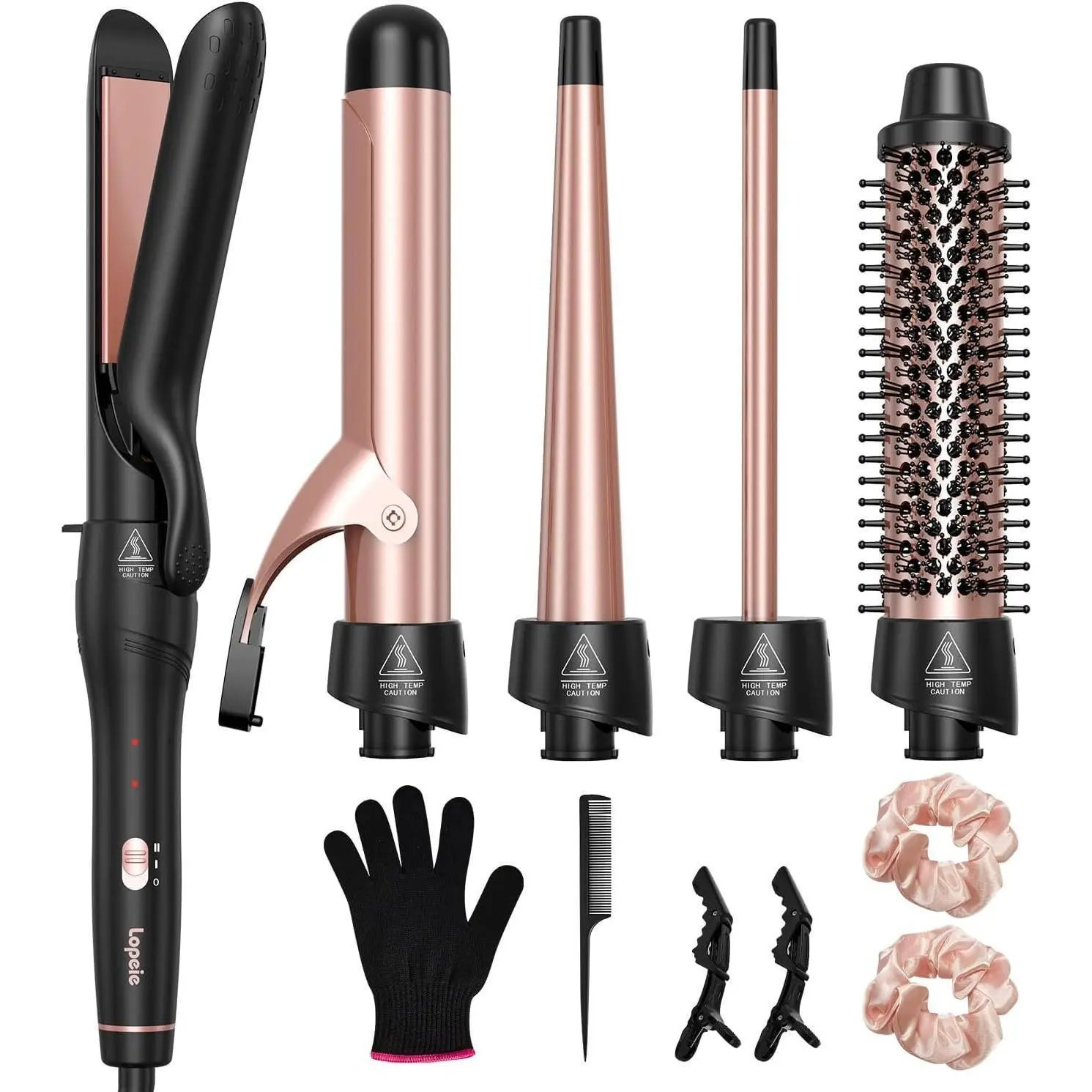 5-in-1 Hair Styling Care Appliance Set - Thermal Brush, 4 Interchangeable 0.5-1.5 in Ceramic Curling Barrels, Flat Iron, Fast Heating, Dual Voltage, Camp Kitchen Gift for Women, Hair Styling Care Appliances, Straightening, Ceramic Barrels