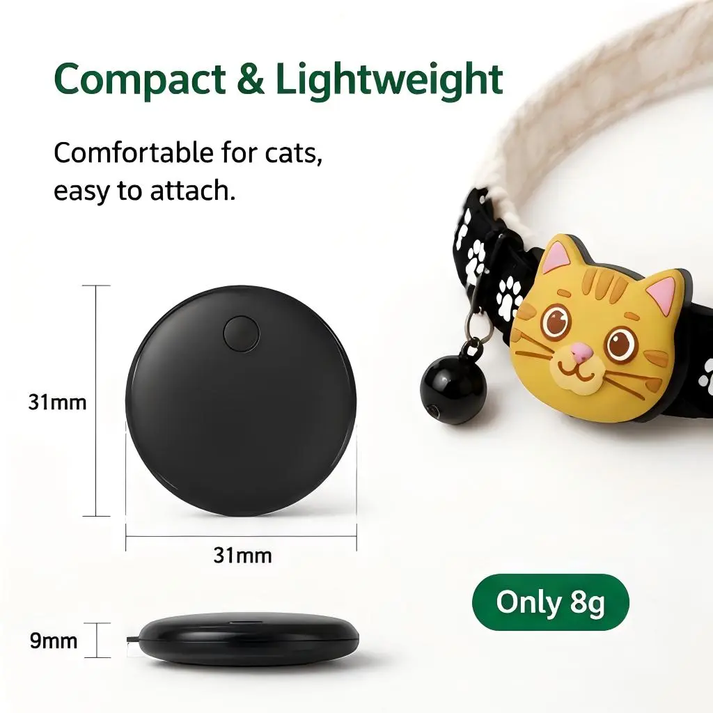 Cat GPS Tracker Tag - Bluetooth Pet Locator for Find My & Android Find Hub, No Monthly Fee, Waterproof, Protection-Focused Anti-Lost Device for Cats & Small Pets