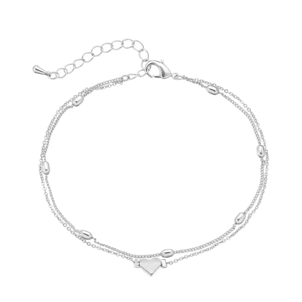 Arria Premium White Gold Tone Layered Heart Charm Chain Anklet